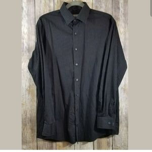 Kenneth Cole black white striped mens shirt 15.5